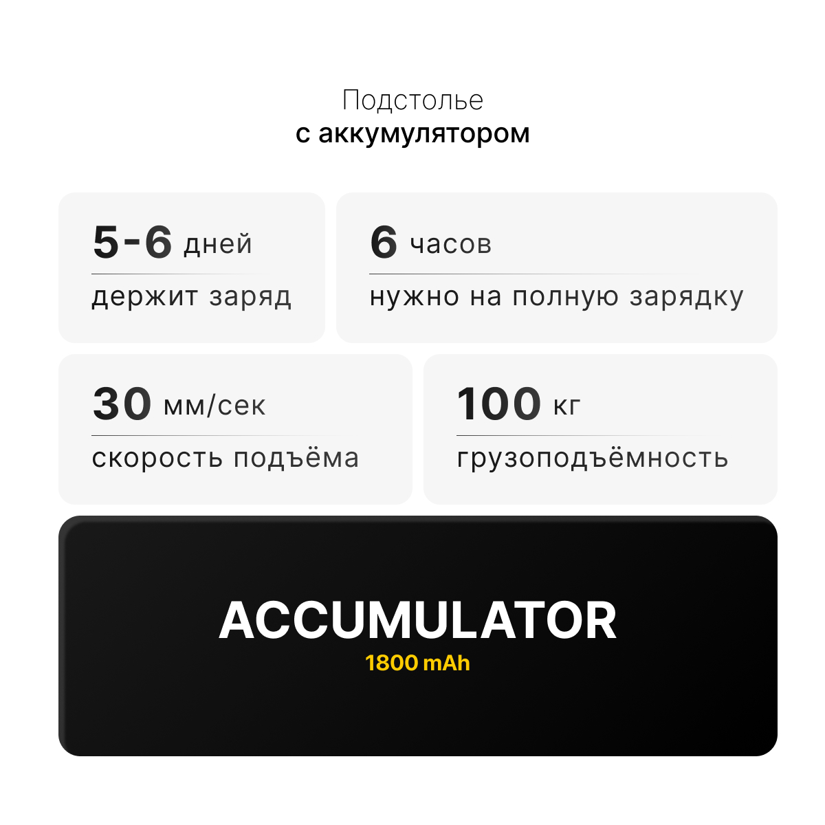 Стол с регулировкой высоты 2A3LA LOW-Accu с аккумулятором  черный/ЛДСП черный 180х80