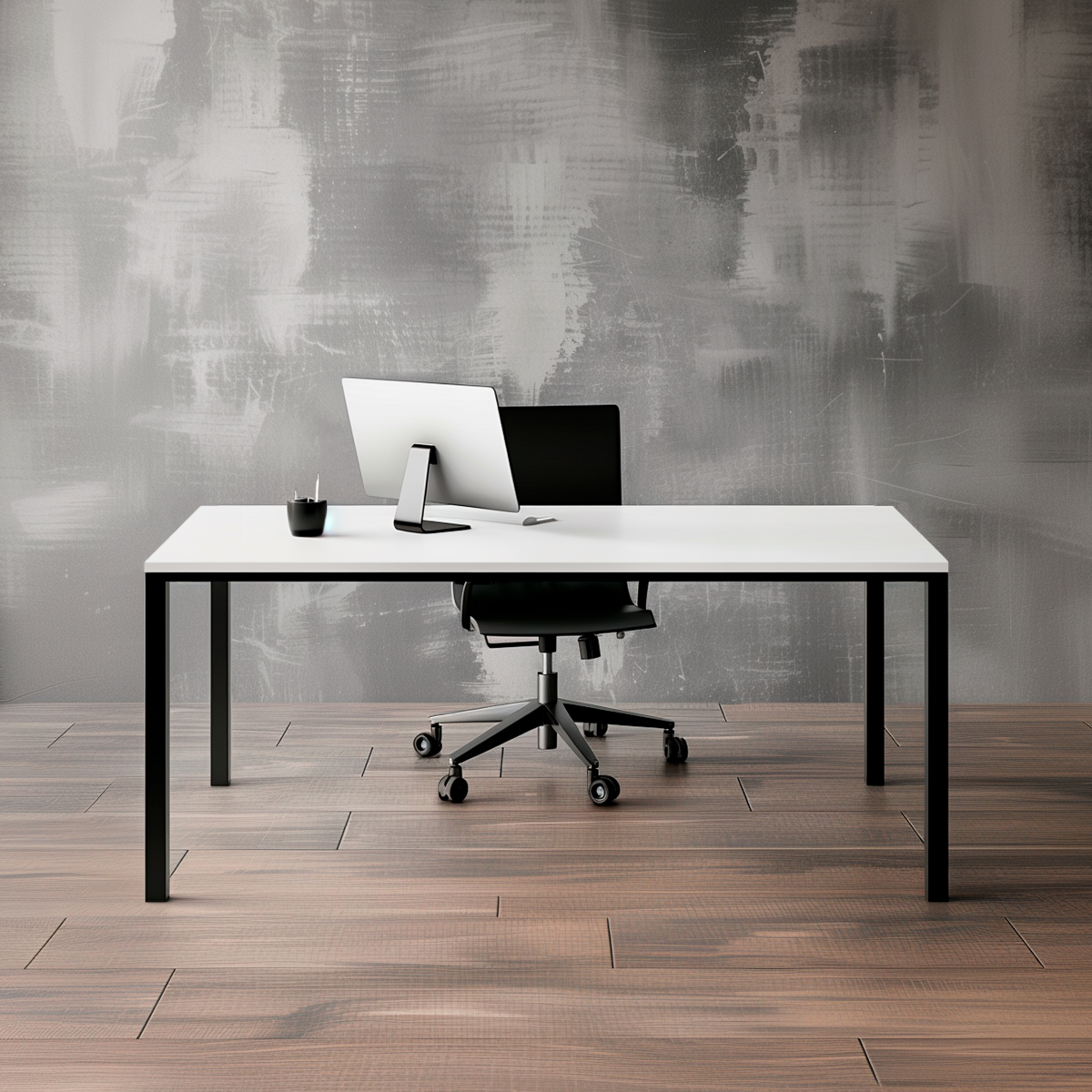 Стол офисный ST45 черный/ЛДСП белый, 140x80