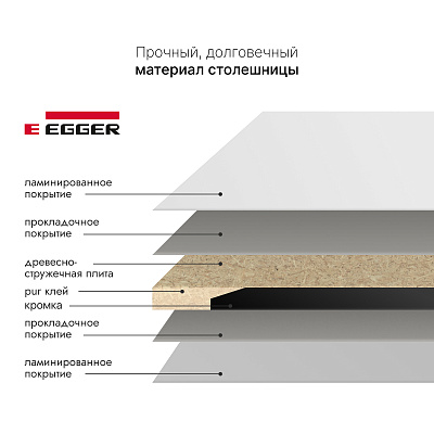 Столешница ЛДСП LuxAlto W1100 ST9, цвет белый альпийский, 1600*800*25 мм